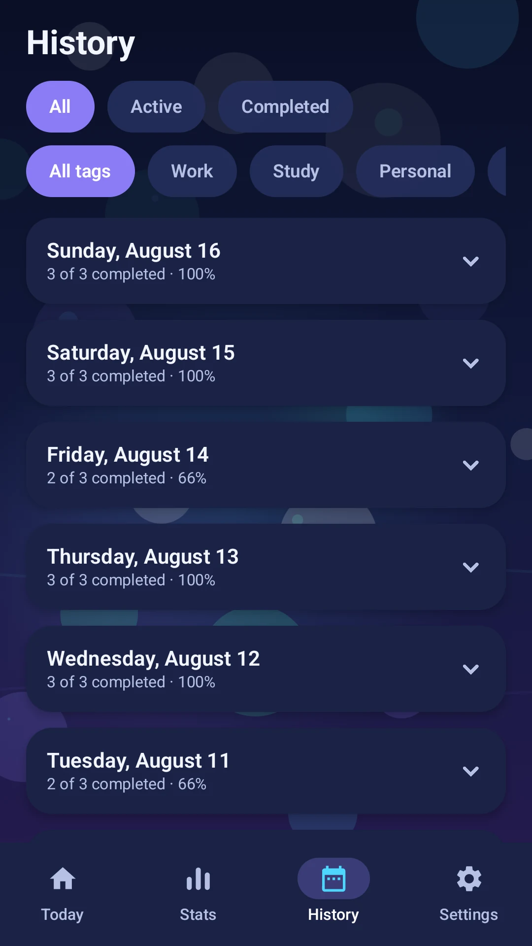 Clear Path Tracker history screen